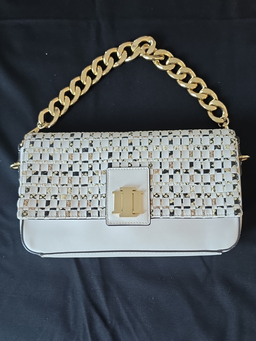 INC International Concepts White Shoulder Bag with Gold Chain